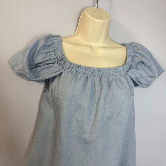 Reformation A-line Off Shoulder Chambray Linen Blend Mini Dress Romantic Sz XS - Picture 10 of 12